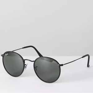 RAY BAN ♠️ Black Classic Round with Leather Frame